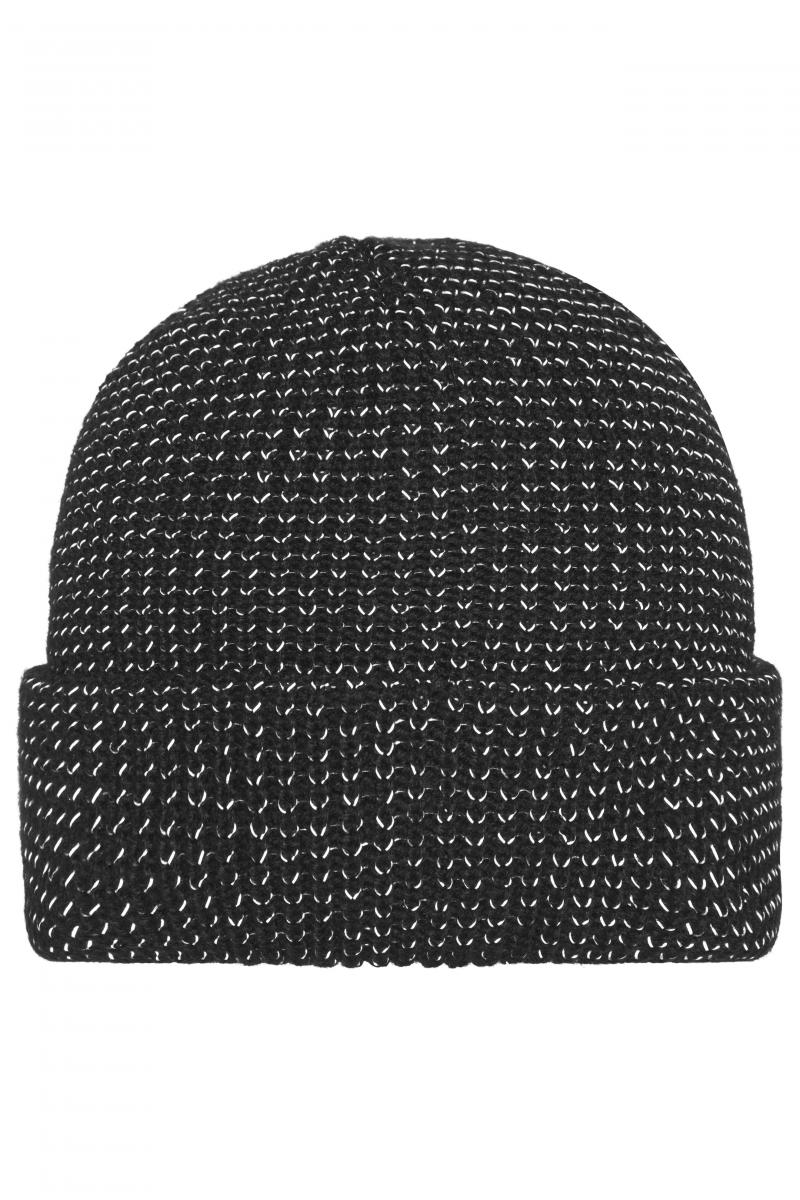 Reflective Winter Beanie in der Farbe schwarz. Wärmende Strickmütze mit reflektierenden Akzenten