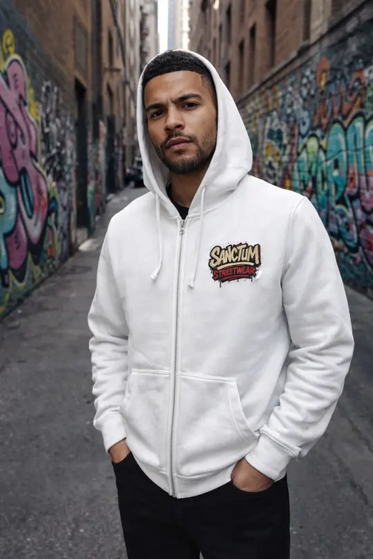 Sanctum Streetwear Hooded Jacket Graffiti - white