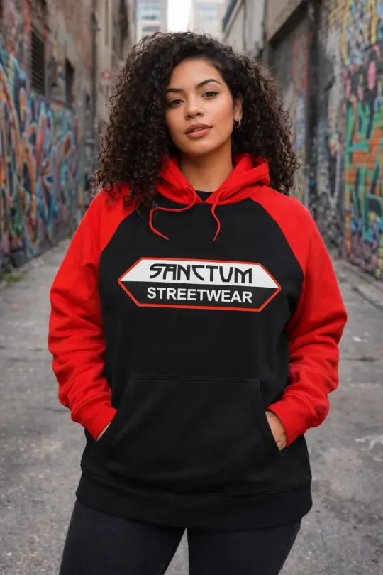 Sanctum Streetwear Raglan Hoodie - black / red