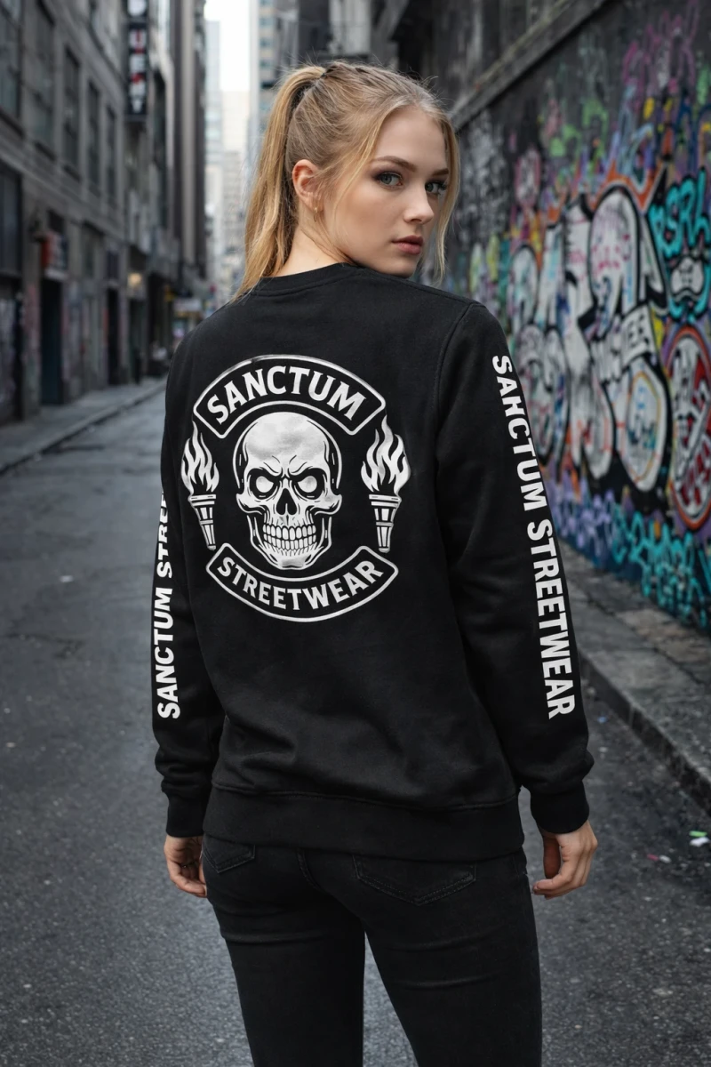 Sanctum Streetwear  Sweatshirt Skull MC - black   Rundhals-Sweatshirt  Sweat-Qualität mit angerauter Innenseite  Necktape  Bündchen mit Elasthan    Material: 80% Baumwolle, 20% Polyester Oberstoff ( 280g/ m²) 