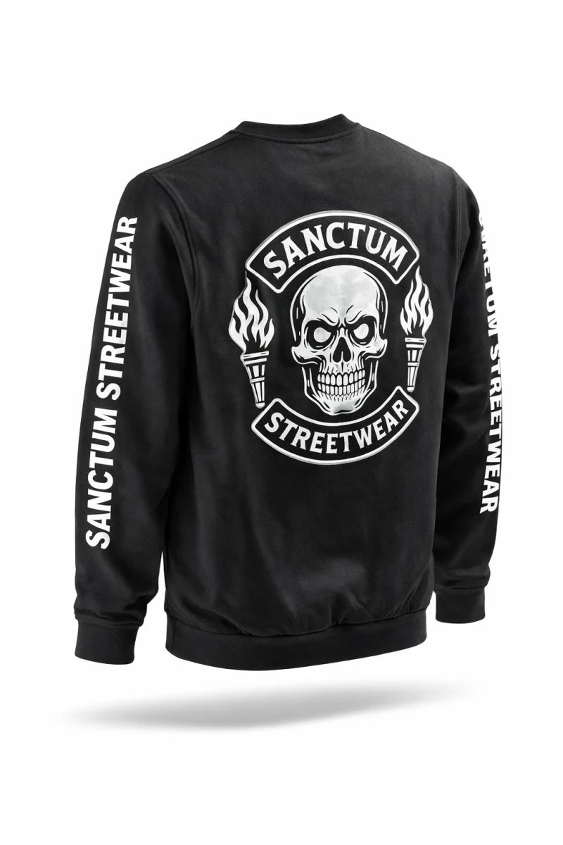 Sanctum Streetwear  Sweatshirt Skull MC - black   Rundhals-Sweatshirt  Sweat-Qualität mit angerauter Innenseite  Necktape  Bündchen mit Elasthan    Material: 80% Baumwolle, 20% Polyester Oberstoff ( 280g/ m²) 