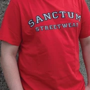 Sanctum Streetwear  T-Shirt College Style - red  Dieses Rundhals T-Shirt überzeugt durch seinen zeitlosen Schnitt und dem hohen Tragekomfort.    Klassischer Rundhalsausschnitt  Single Jersey    Material: 100% Baumwolle  Oberstoff ( 180g/ m²)